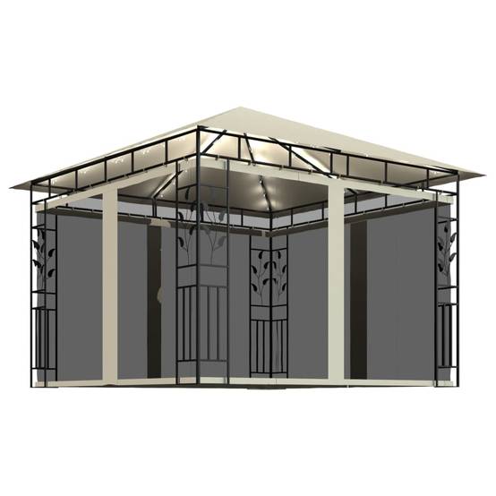 Tonnelle Aluminium Crème avec Moustiquaire et LED 3 x 3 x 2.73 m - PANGIVO - Image 2