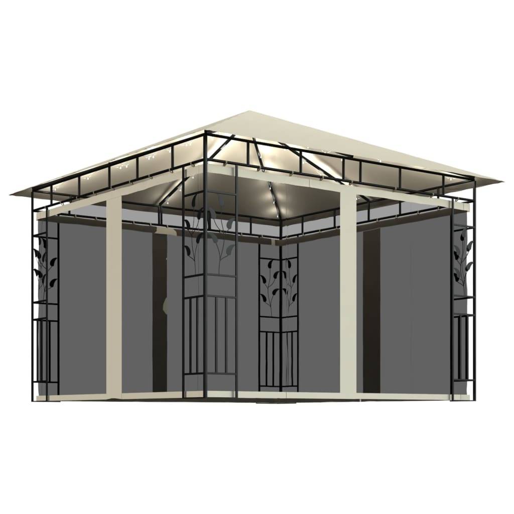 Tonnelle Aluminium Crème avec Moustiquaire et LED 3 x 3 x 2.73 m - PANGIVO - Image 2