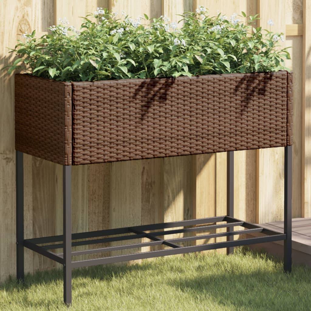 Jardinière, Bac à fleurs, Pot de fleurs avec étagère marron résine tressée - Image 2