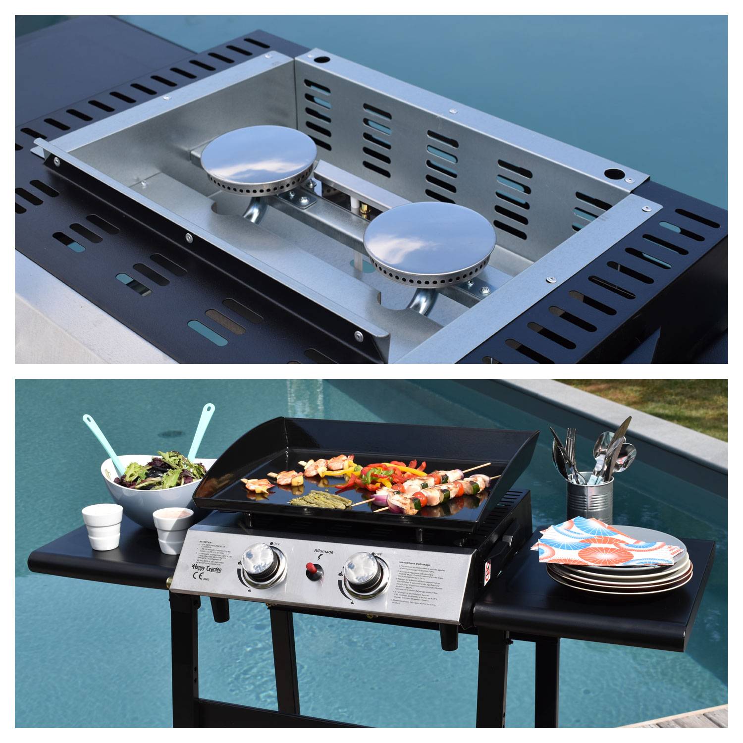 Plancha au gaz MALA - 2 brûleurs 5kW + chariot - HAPPY GARDEN - Imagen 5