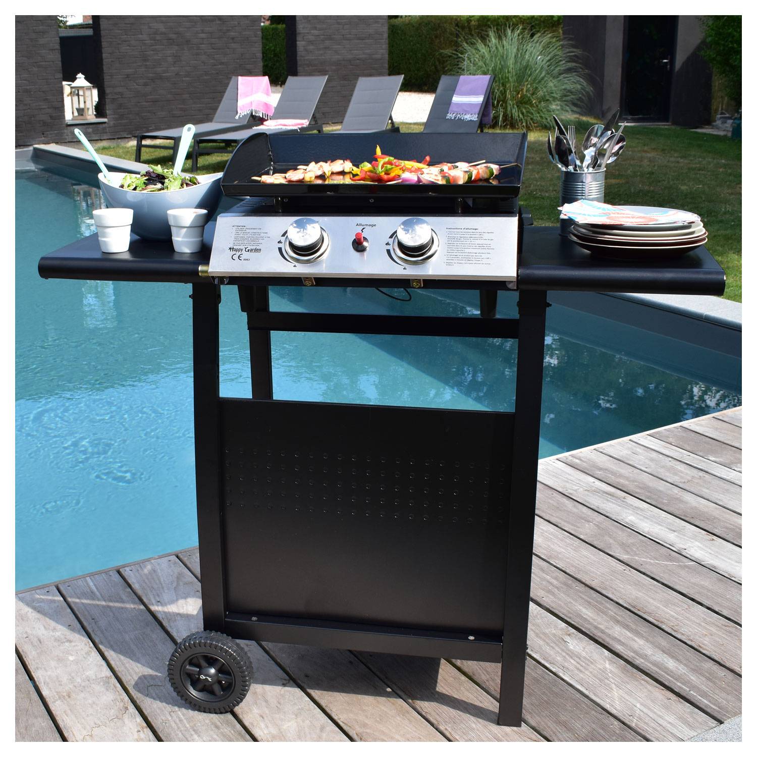 Plancha au gaz MALA - 2 brûleurs 5kW + chariot - HAPPY GARDEN - Imagen 3