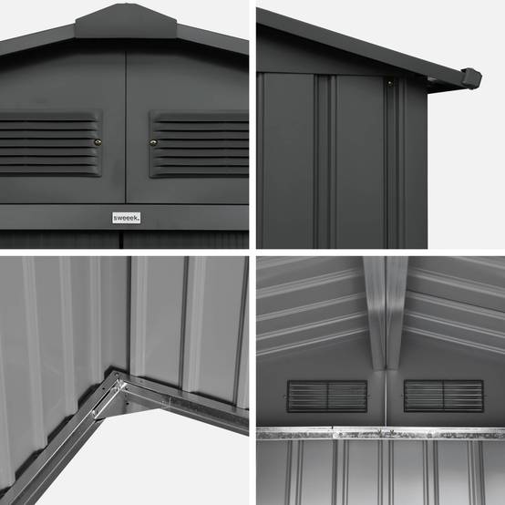 sweeek - Abri de jardin en métal - Boulonnais - 10.85m² gris anthracite et blanc - Cabane à outils avec deux portes coulissantes. kit de fixation sol | sweeek - Image 6