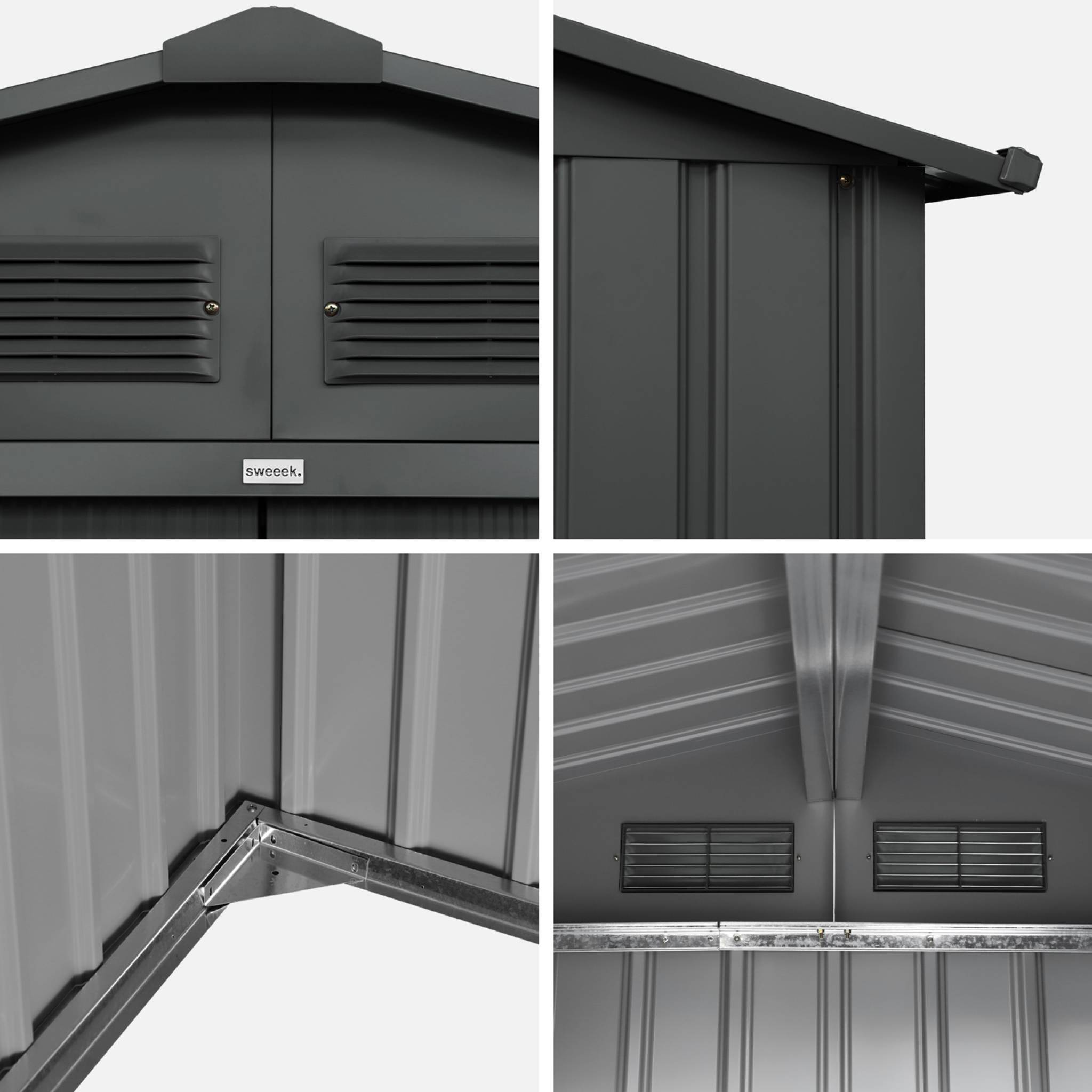 sweeek - Abri de jardin en métal - Boulonnais - 10.85m² gris anthracite et blanc - Cabane à outils avec deux portes coulissantes. kit de fixation sol | sweeek - Image 6