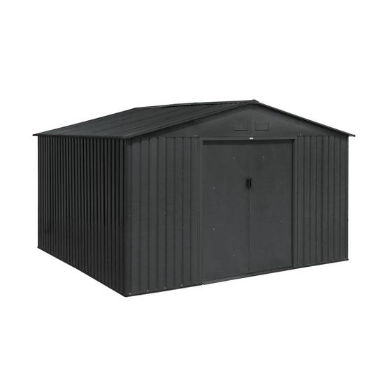 sweeek - Abri de jardin en métal - Boulonnais - 10.85m² gris anthracite et blanc - Cabane à outils avec deux portes coulissantes. kit de fixation sol | sweeek - Image 2