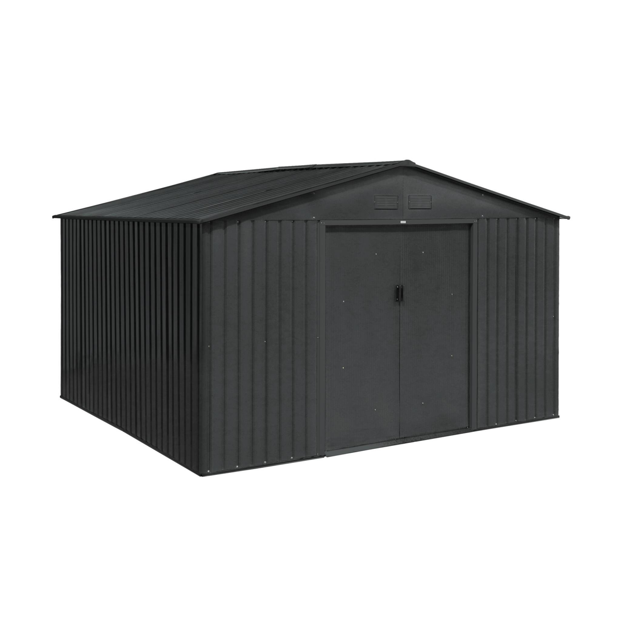 sweeek - Abri de jardin en métal - Boulonnais - 10.85m² gris anthracite et blanc - Cabane à outils avec deux portes coulissantes. kit de fixation sol | sweeek - Image 2