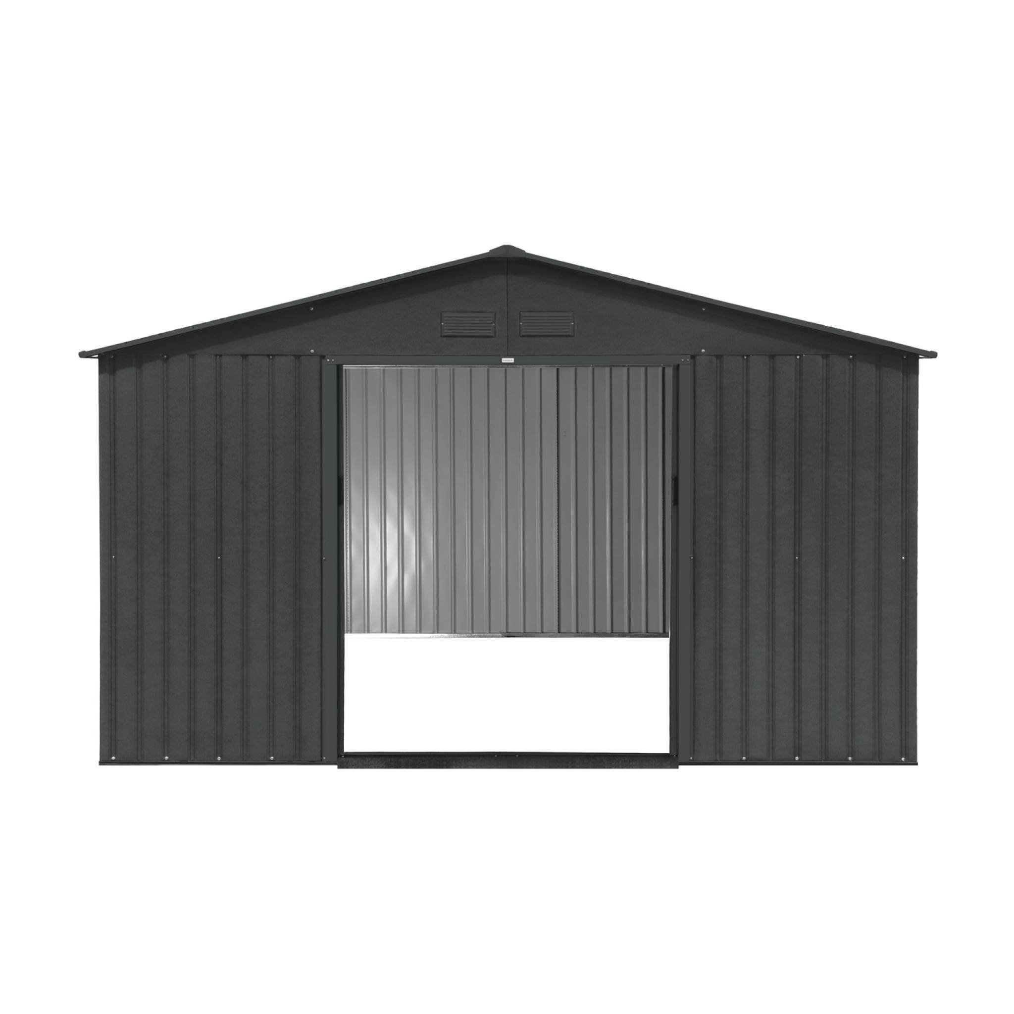 sweeek - Abri de jardin en métal - Boulonnais - 10.85m² gris anthracite et blanc - Cabane à outils avec deux portes coulissantes. kit de fixation sol | sweeek - Image 5