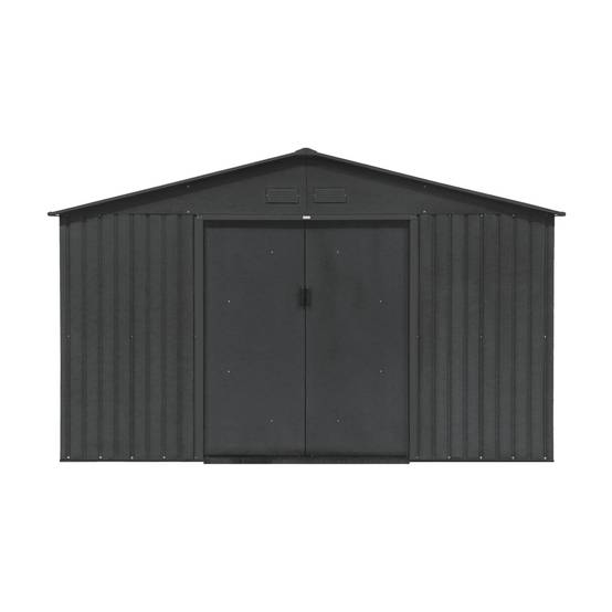sweeek - Abri de jardin en métal - Boulonnais - 10.85m² gris anthracite et blanc - Cabane à outils avec deux portes coulissantes. kit de fixation sol | sweeek - Image 3