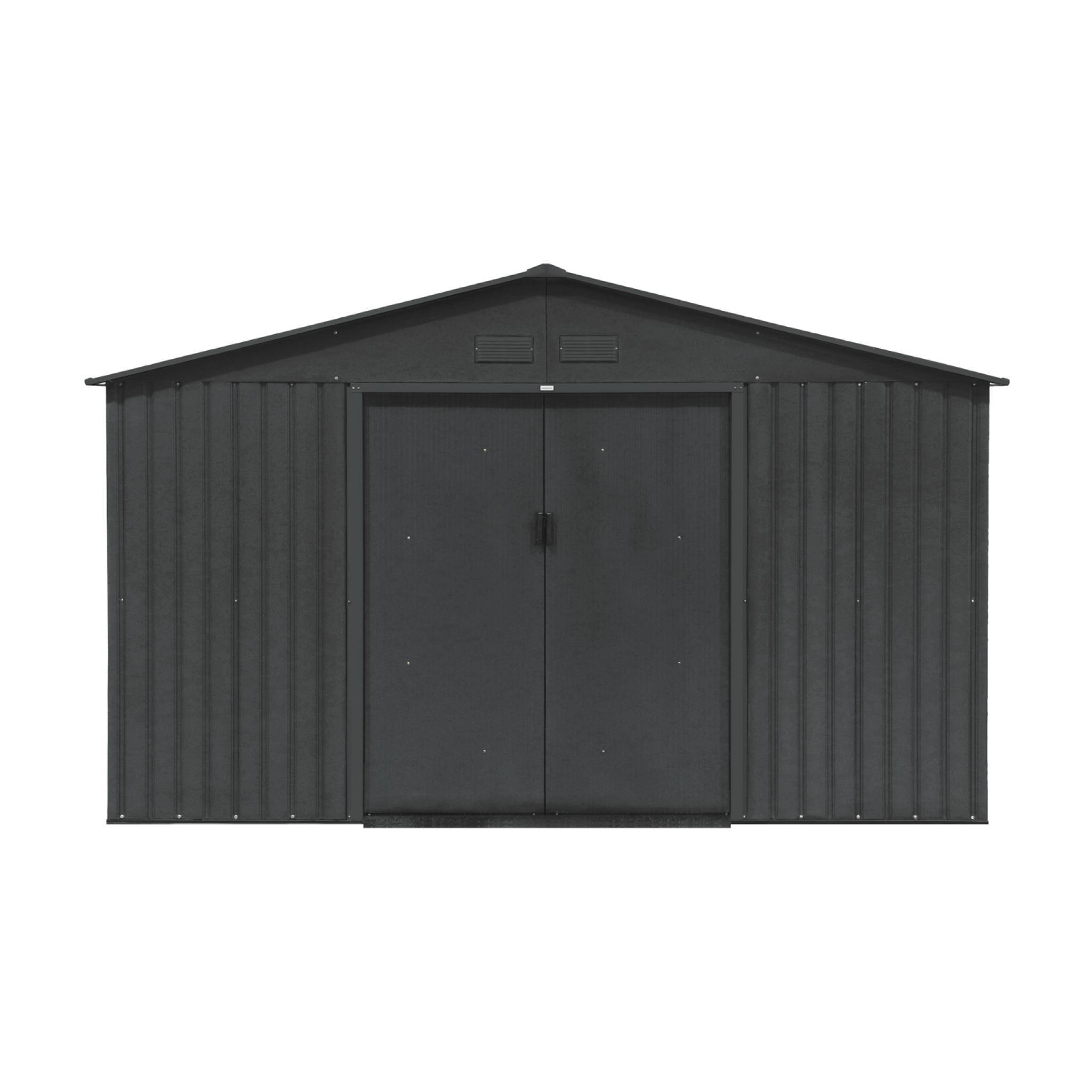 sweeek - Abri de jardin en métal - Boulonnais - 10.85m² gris anthracite et blanc - Cabane à outils avec deux portes coulissantes. kit de fixation sol | sweeek - Image 3