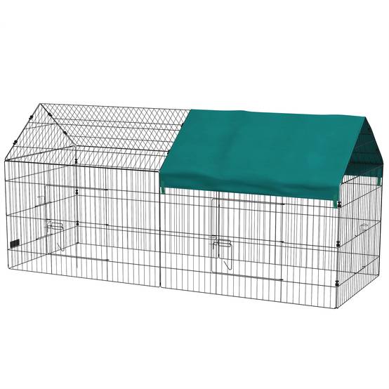 Enclos petits animaux avec toit, 4 portes, résistant, acier/polyester, 220x85x103 cm, vert/noir - Image 2