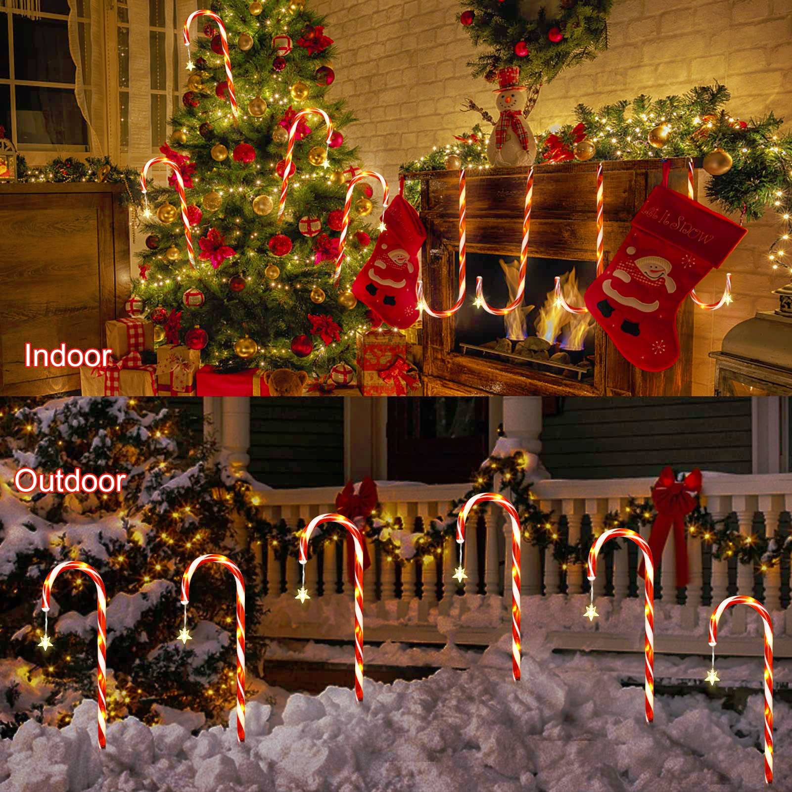 Paquet de 12 décorations de noël lumières solaires de canne à sucre, lumières solaires de marqueurs de chemin avec étoile et télécommande, 8 Modes - Image 4