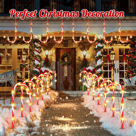 Paquet de 12 décorations de noël lumières solaires de canne à sucre, lumières solaires de marqueurs de chemin avec étoile et télécommande, 8 Modes - Image 2