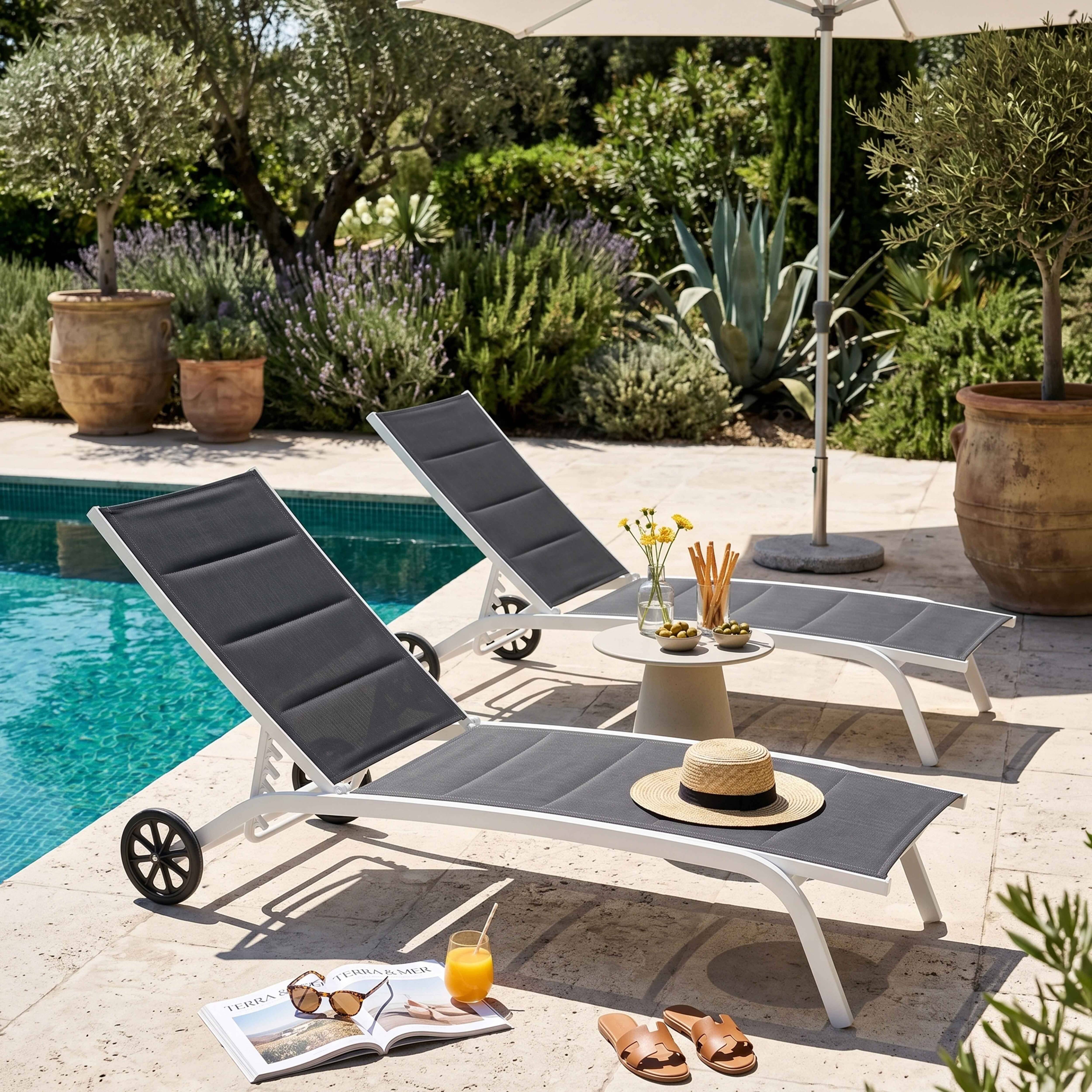 Oviala - Lot de 2 bains de soleil en aluminium blanc Santa Monica - Oviala - Imagen 2