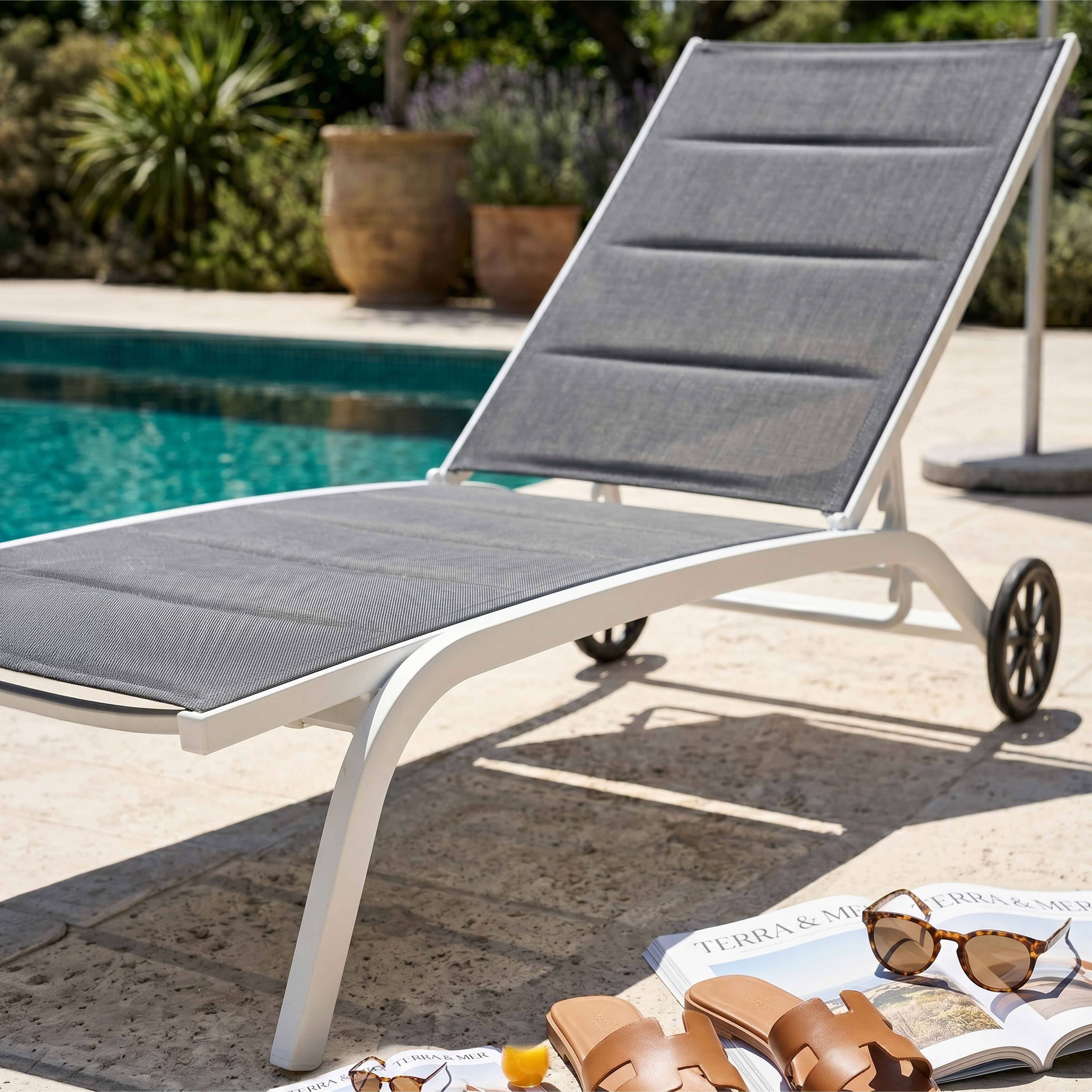 Oviala - Lot de 2 bains de soleil en aluminium blanc Santa Monica - Oviala - Imagen 3
