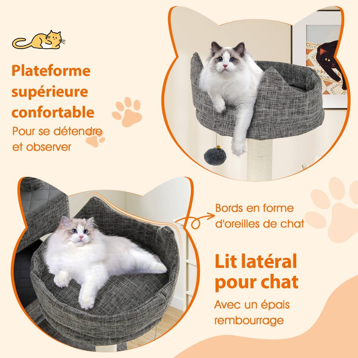 Maison Chic - Arbre à Chat de 180cm Tour pour Chat à Plusieurs Niveaux avec Griffoirs Planche en Sisal - Image 6