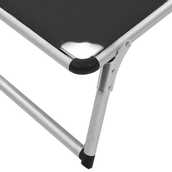 Chaise longue | Transat | Bain de soleil pliable avec toit Aluminium et textilène Noir - Image 9