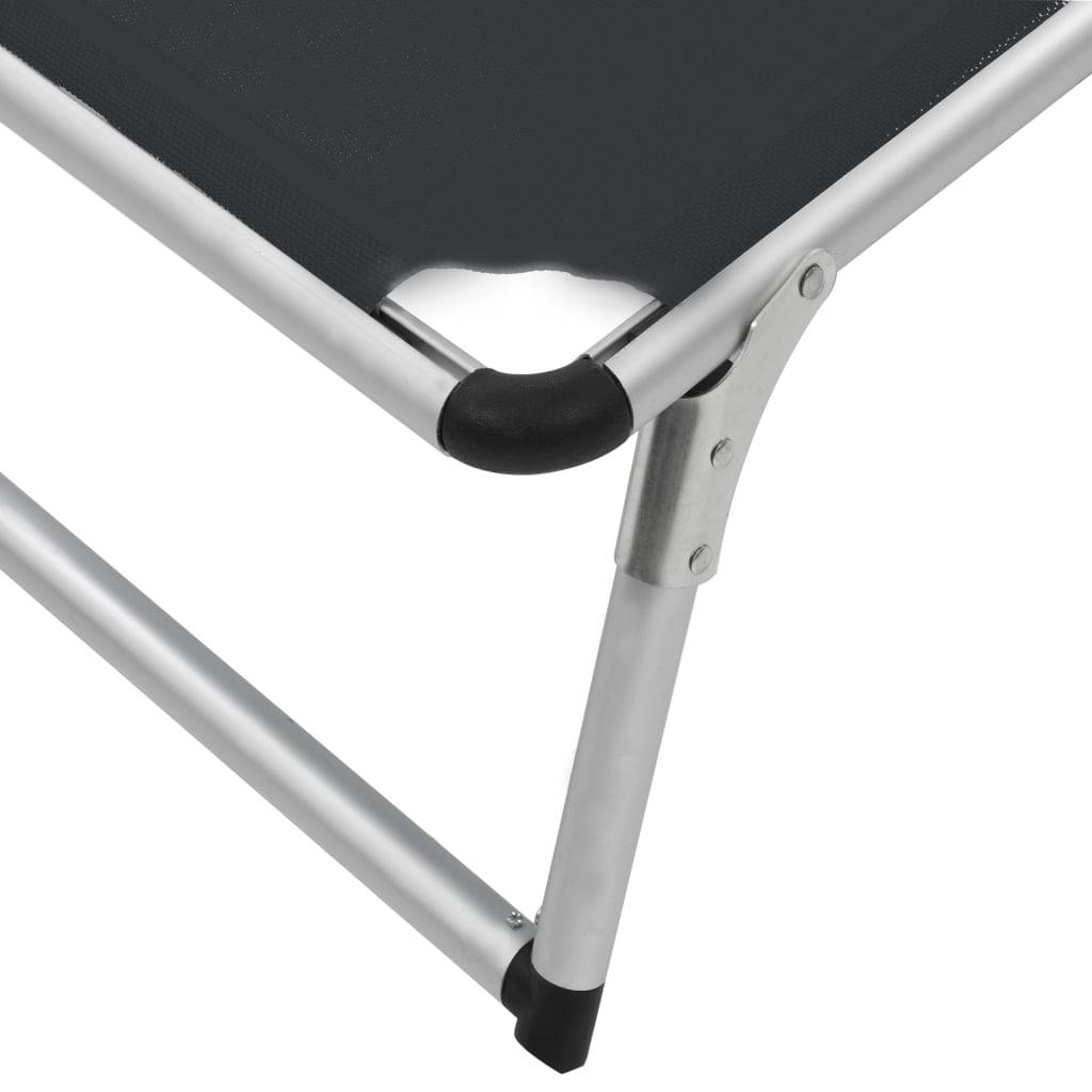 Chaise longue | Transat | Bain de soleil pliable avec toit Aluminium et textilène Noir - Image 9