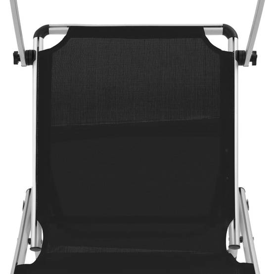 Chaise longue | Transat | Bain de soleil pliable avec toit Aluminium et textilène Noir - Image 7