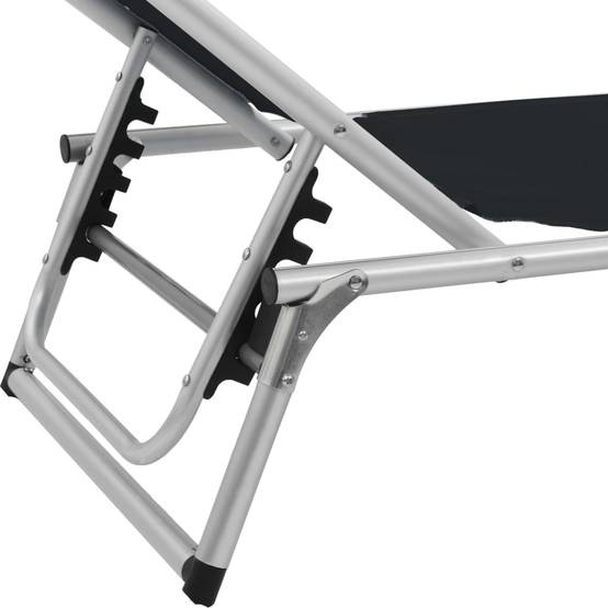 Chaise longue | Transat | Bain de soleil pliable avec toit Aluminium et textilène Noir - Image 8
