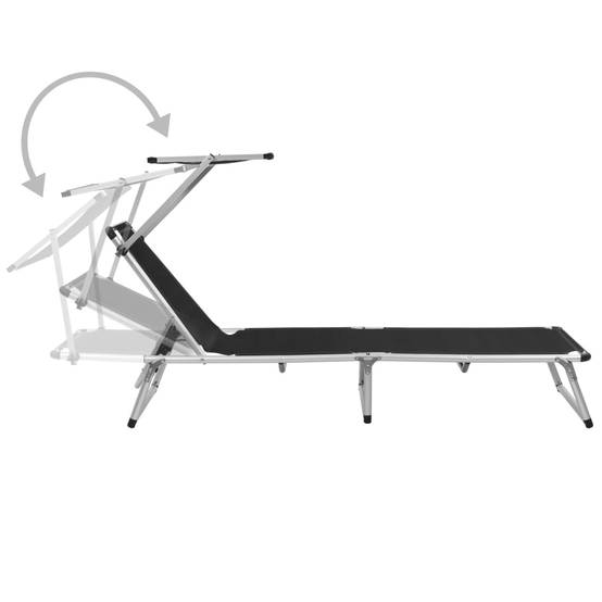 Chaise longue | Transat | Bain de soleil pliable avec toit Aluminium et textilène Noir - Image 1