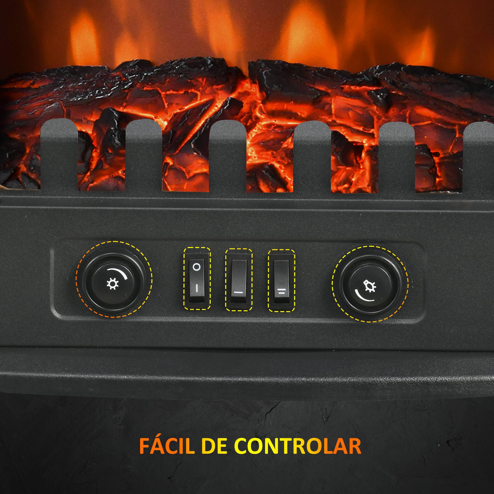 Cheminée électrique 1000W/2000W avec température réglable et protection contre la surchauffe, 55 x 31 x 58 cm, noire - Image 9