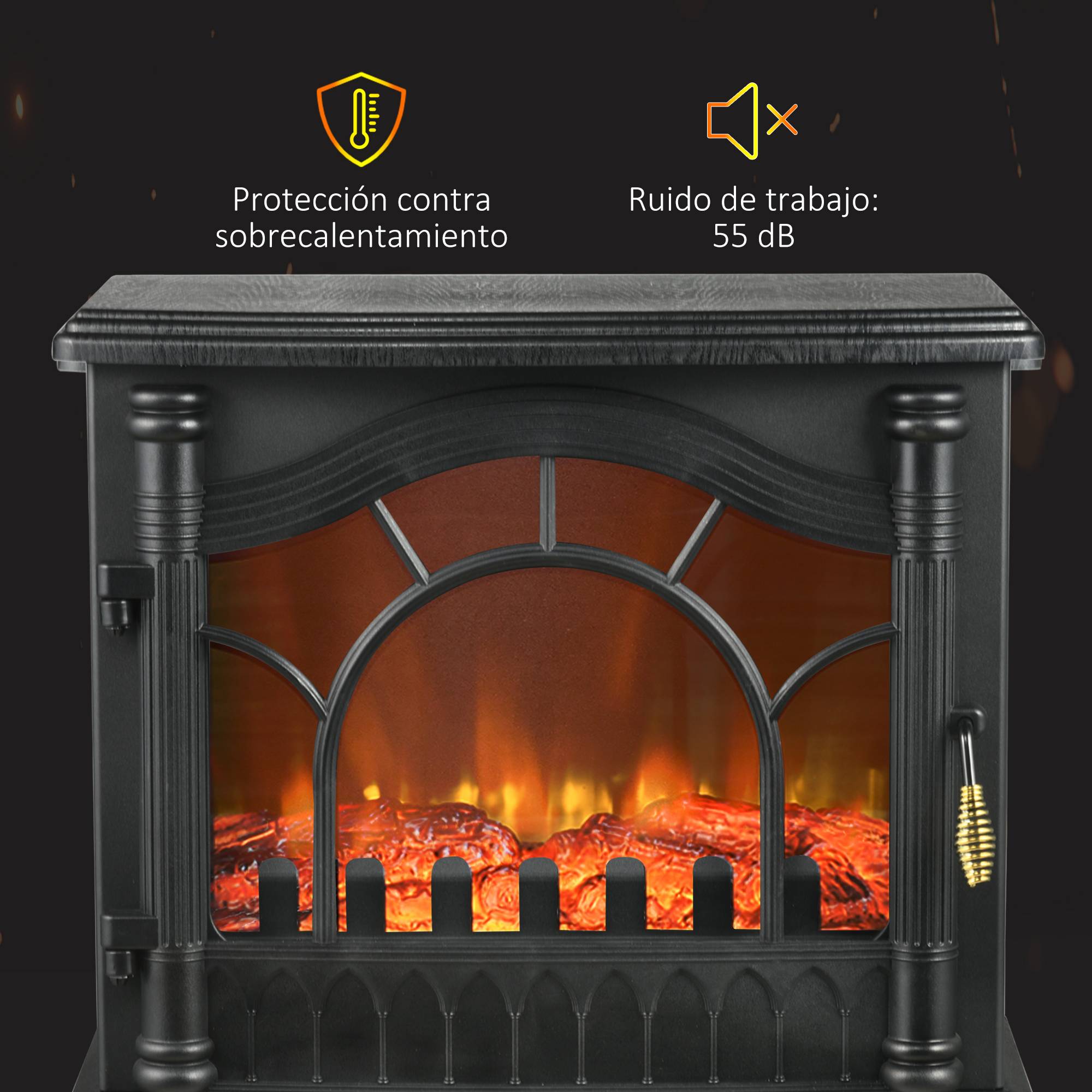 Cheminée électrique 1000W/2000W avec température réglable et protection contre la surchauffe, 55 x 31 x 58 cm, noire - Image 7