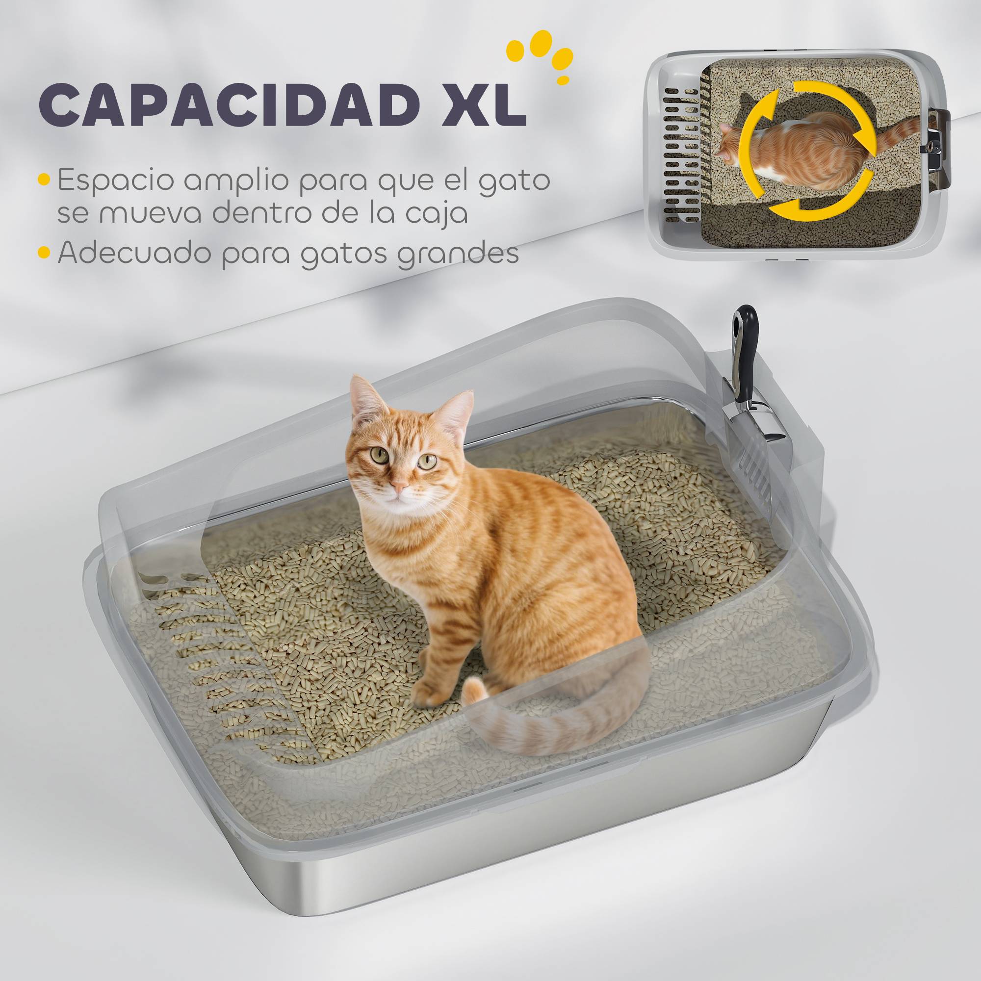 Litière chat acier inoxydable XL bord haut pelle facile nettoyer étanche 60,2x40,2x29,7 cm gris - Image 7