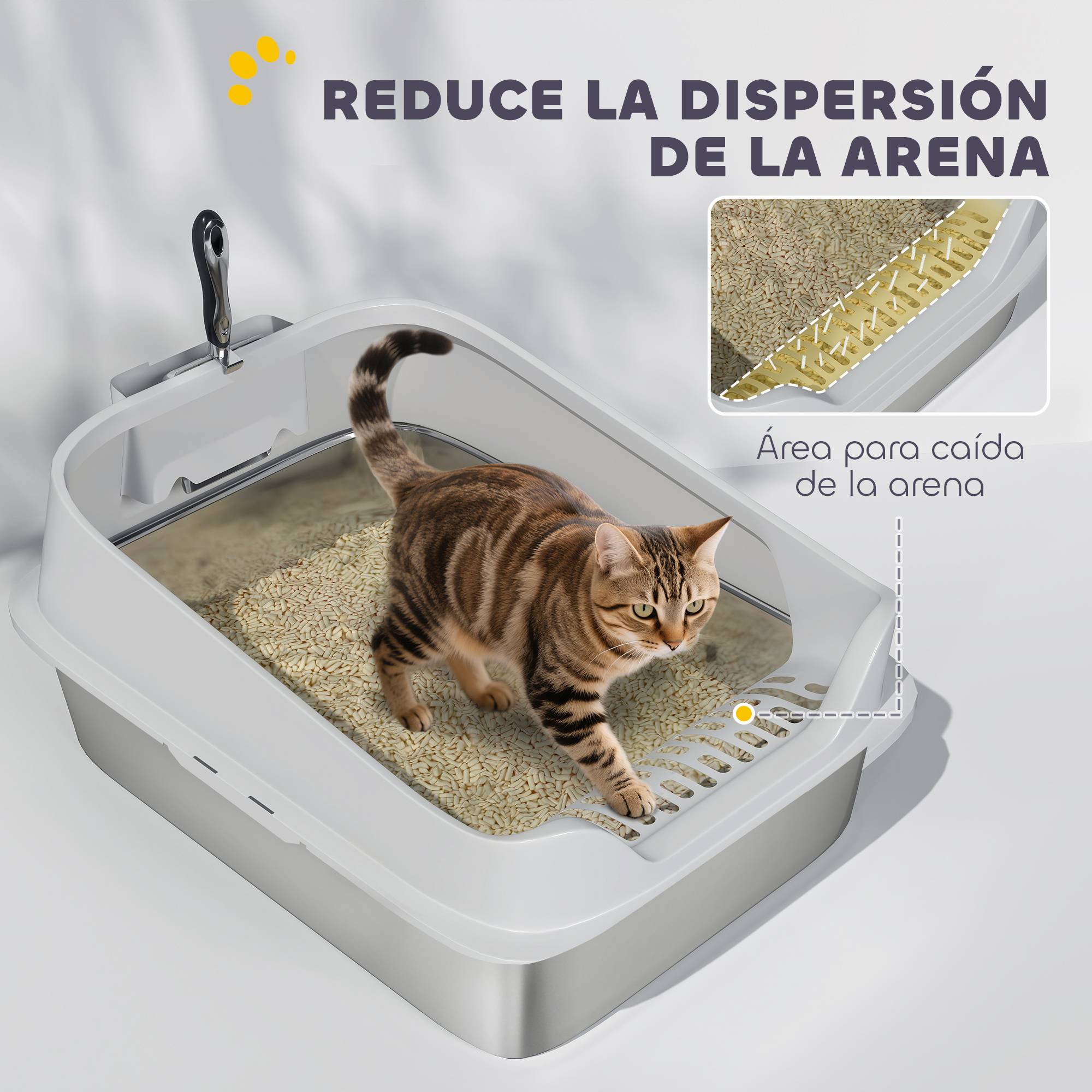 Litière chat acier inoxydable XL bord haut pelle facile nettoyer étanche 60,2x40,2x29,7 cm gris - Image 9