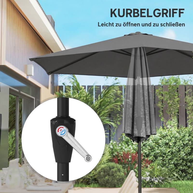 Parasol Droit Jardin Balcon Métal Polyester Inclinable Manivelle Ø270cm Gris Foncé - ComfortXL Outdoor Living - Image 7