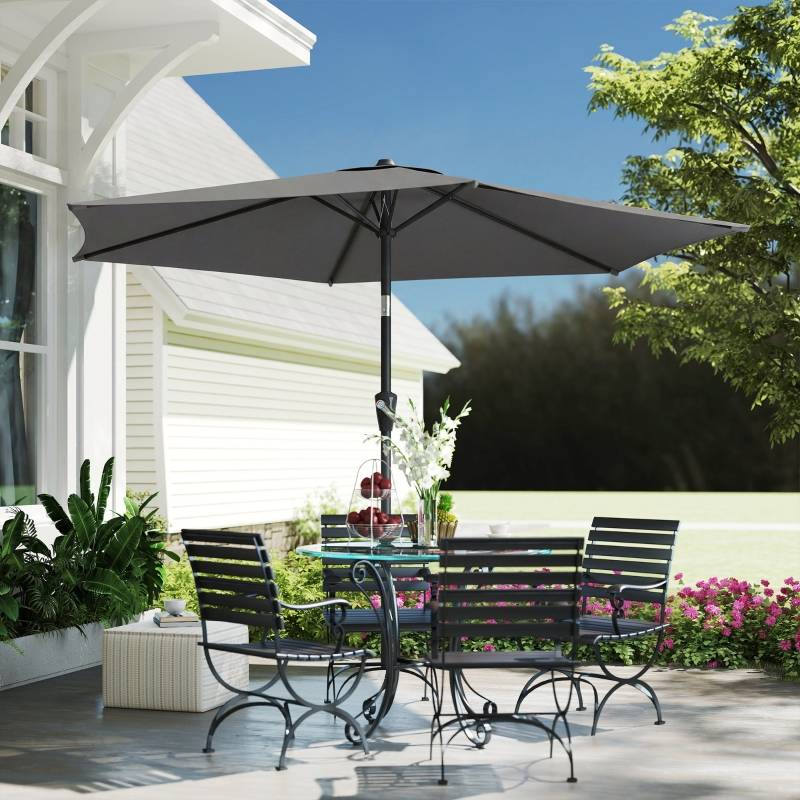 Parasol Droit Jardin Balcon Métal Polyester Inclinable Manivelle Ø270cm Gris Foncé - ComfortXL Outdoor Living - Image 1