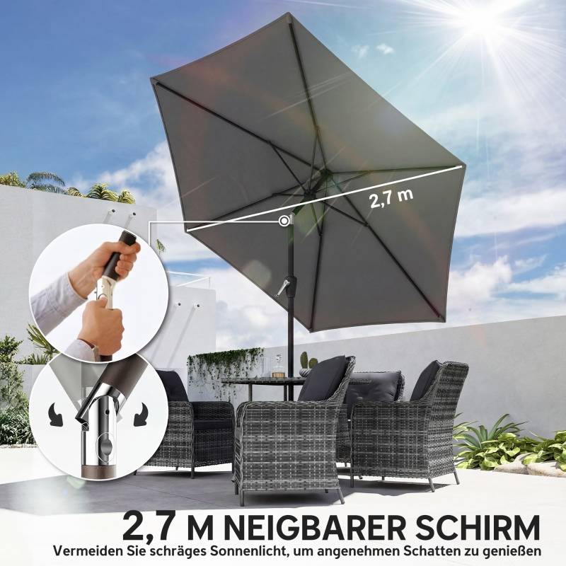 Parasol Droit Jardin Balcon Métal Polyester Inclinable Manivelle Ø270cm Gris Foncé - ComfortXL Outdoor Living - Image 4