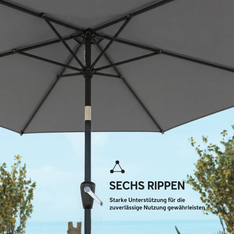 Parasol Droit Jardin Balcon Métal Polyester Inclinable Manivelle Ø270cm Gris Foncé - ComfortXL Outdoor Living - Image 6