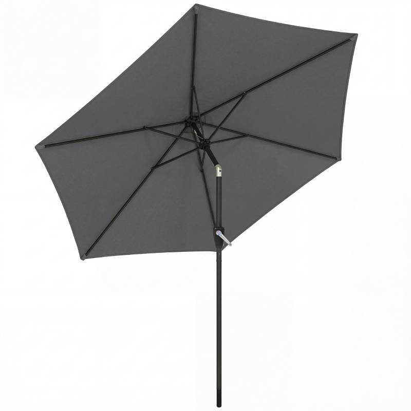 Parasol Droit Jardin Balcon Métal Polyester Inclinable Manivelle Ø270cm Gris Foncé - ComfortXL Outdoor Living - Image 2