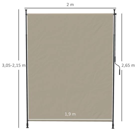 Auvent vertical rétractable 200 x 292 cm en aluminium sable, pare-soleil et pare-vent réglable - Image 3