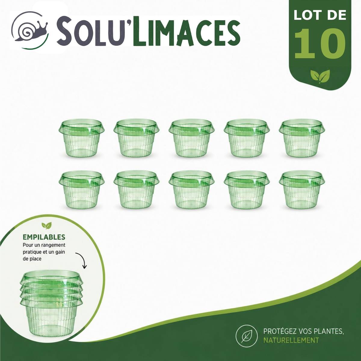 SOLU'LIMACES- 10 Cloches Barrières Anti-Limaces et Escargots - Salades, Fraisiers, Choux- Ø 23 cm - Image 2