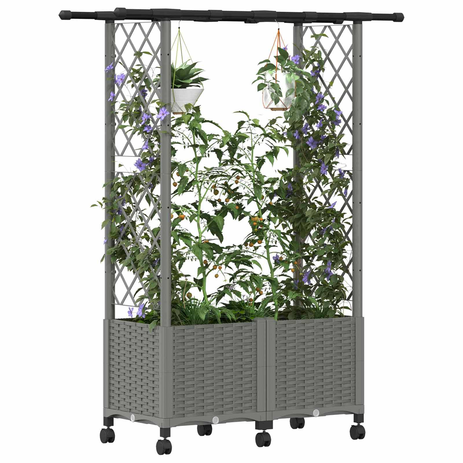 ComfortXL - Bac potager avec treillis toit PP jardin support plantes 124cm gris - ComfortXL Outdoor Living - Image 3