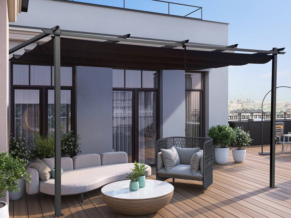 Habitat Et Jardin - Pergola Adossée En Aluminium Avec Toit Rétractable- 3 X 4 M - Gris -habitat Et Jardin - Image 2