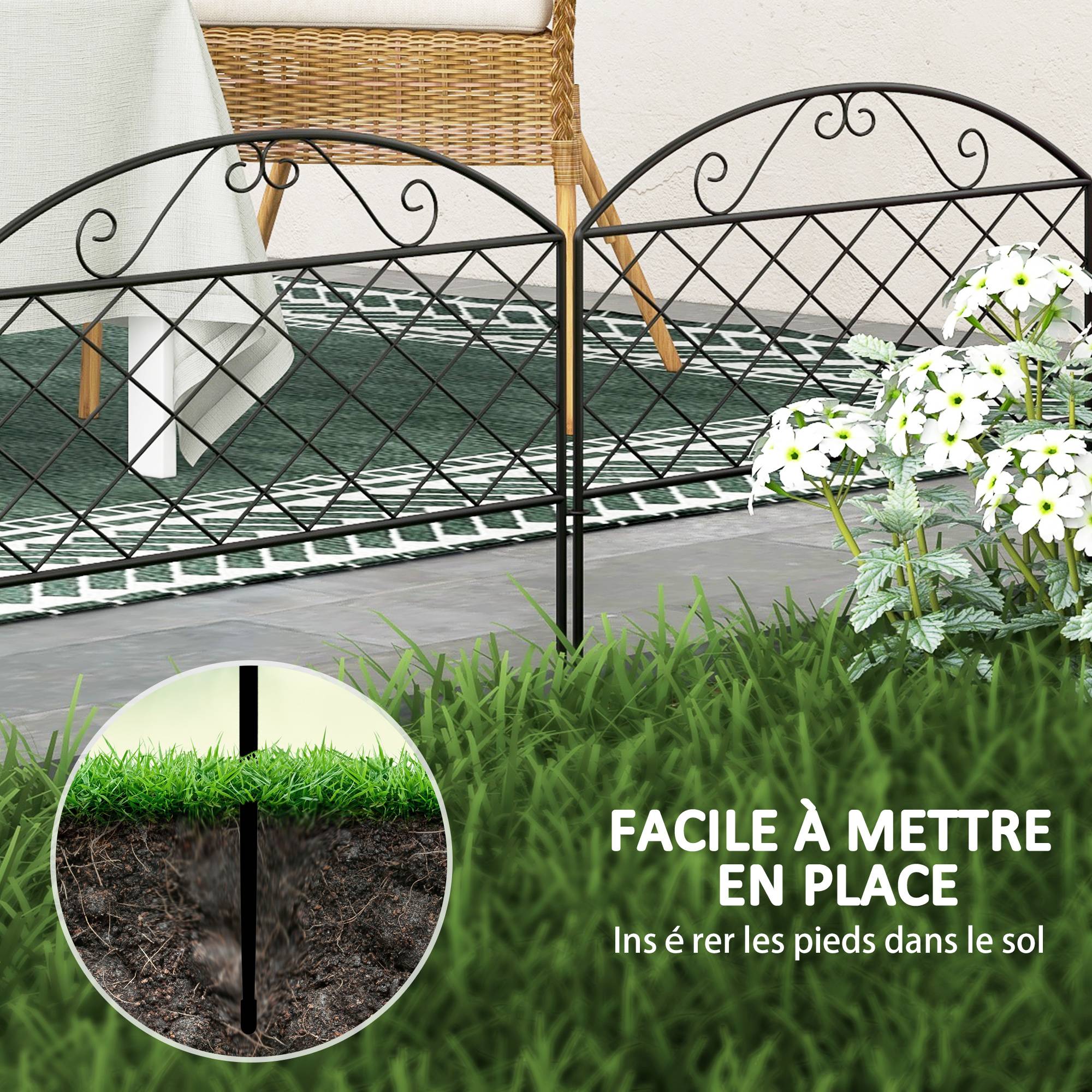 Lot de 5 panneaux de clôture de jardin décoratives en métal, bordure de jardin, parterre de fleurs - dim. 305 x 43 cm - Image 6