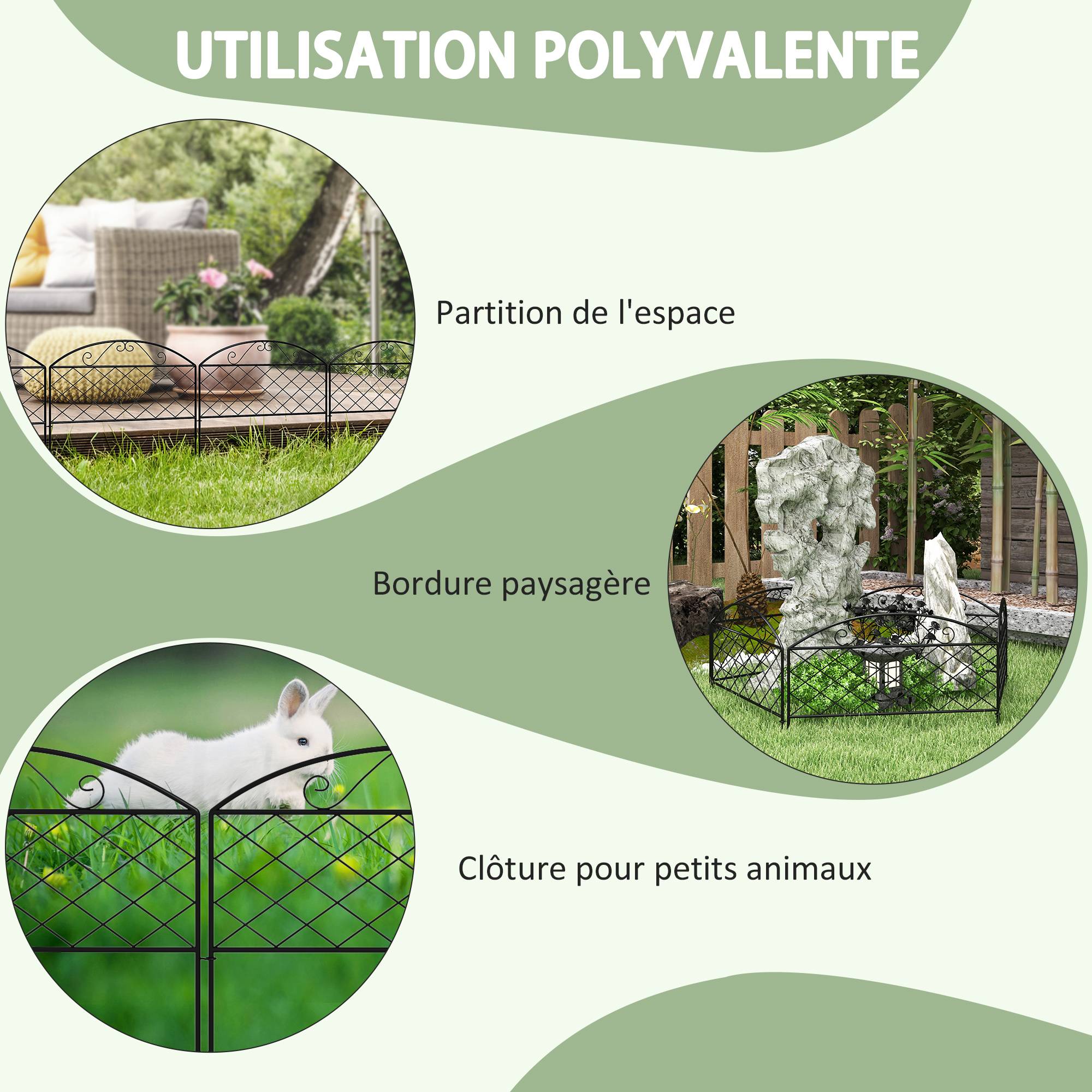 Lot de 5 panneaux de clôture de jardin décoratives en métal, bordure de jardin, parterre de fleurs - dim. 305 x 43 cm - Image 8