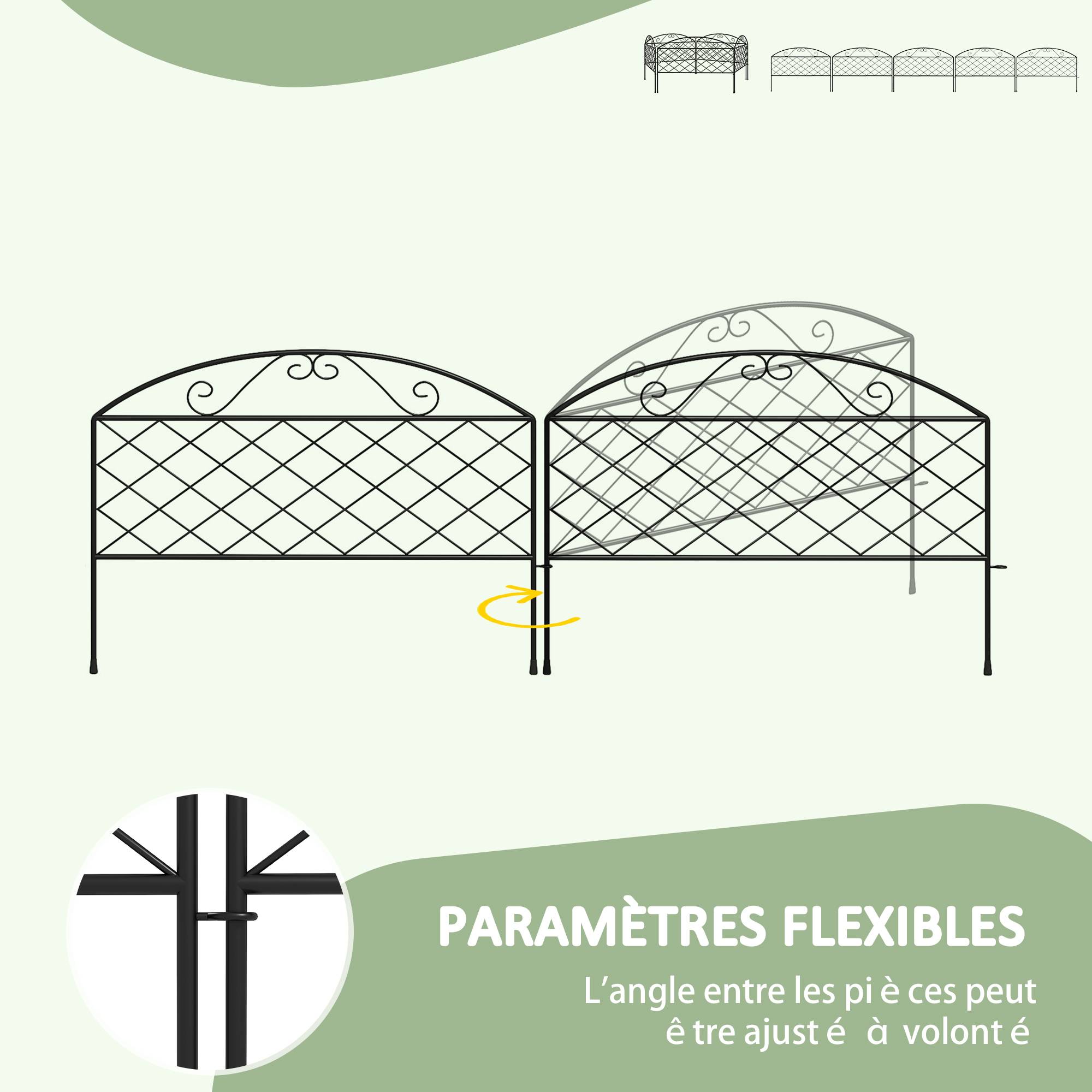 Lot de 5 panneaux de clôture de jardin décoratives en métal, bordure de jardin, parterre de fleurs - dim. 305 x 43 cm - Image 7