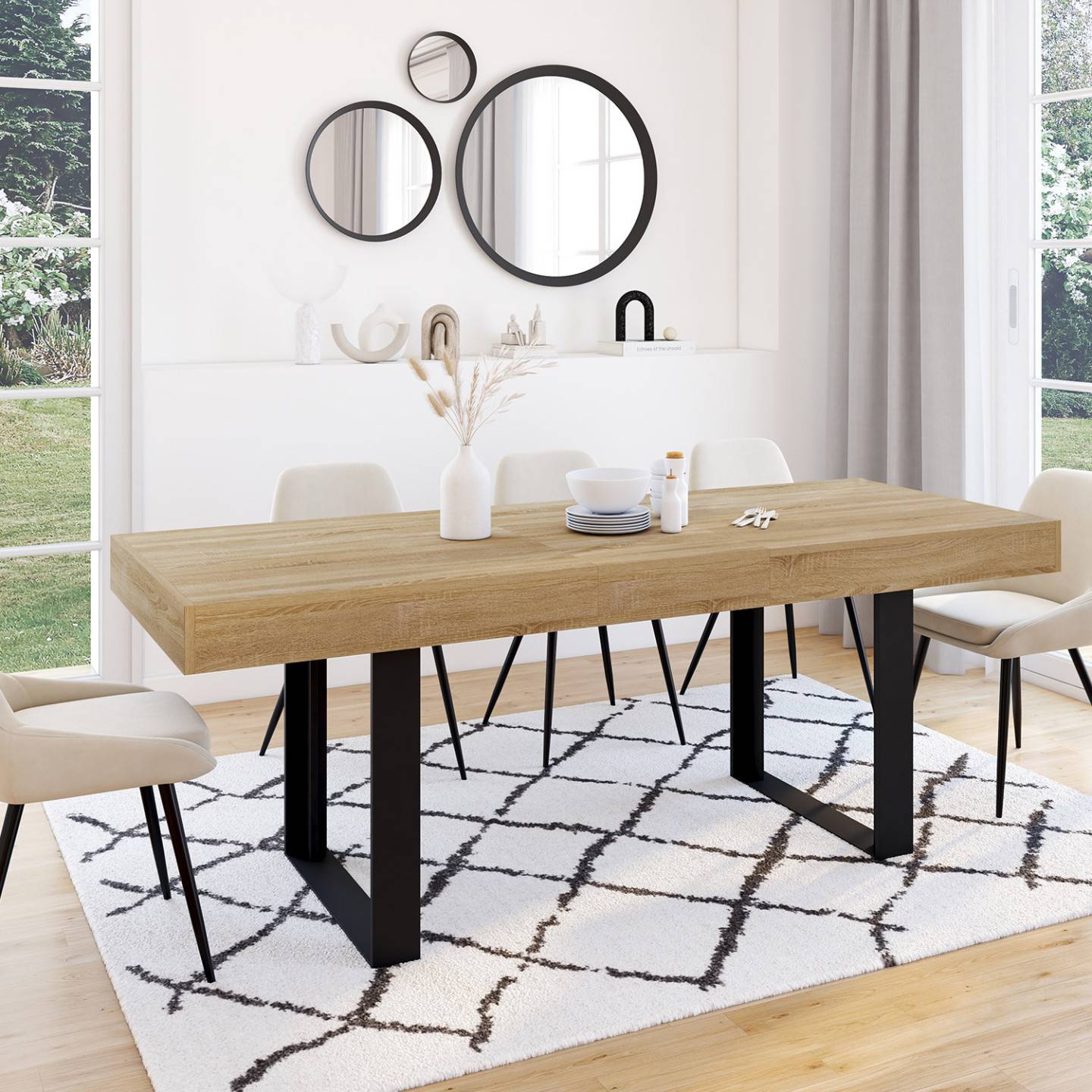 Table à manger extensible rectangle PHOENIX 4-8 personnes bois et noir 160-200 cm - Image 1