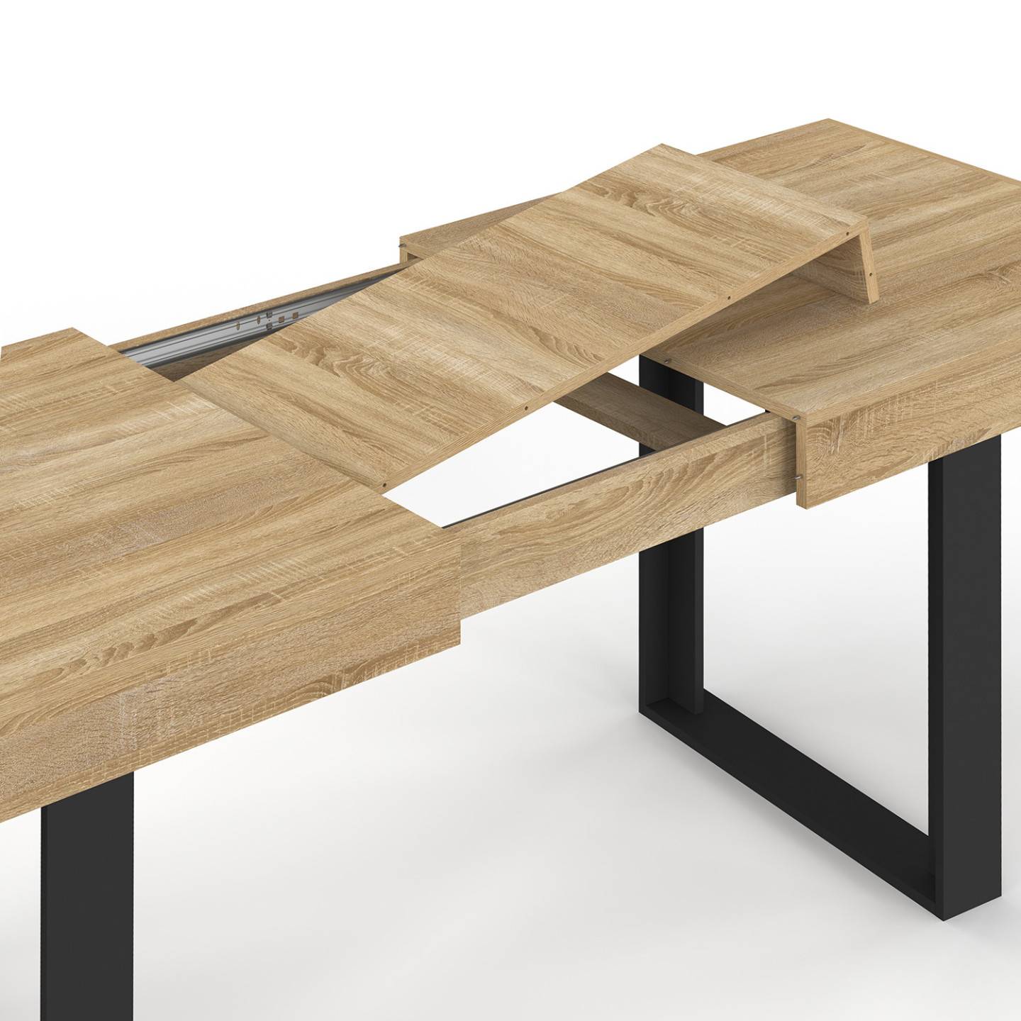 Table à manger extensible rectangle PHOENIX 4-8 personnes bois et noir 160-200 cm - Image 6