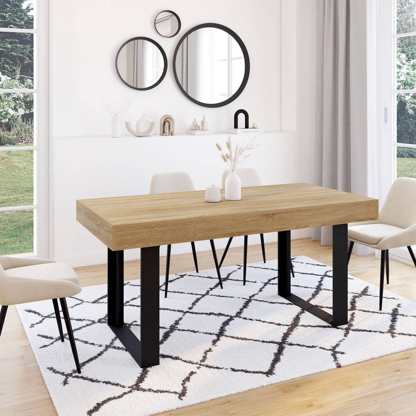 Table à manger extensible rectangle PHOENIX 4-8 personnes bois et noir 160-200 cm - Image 4