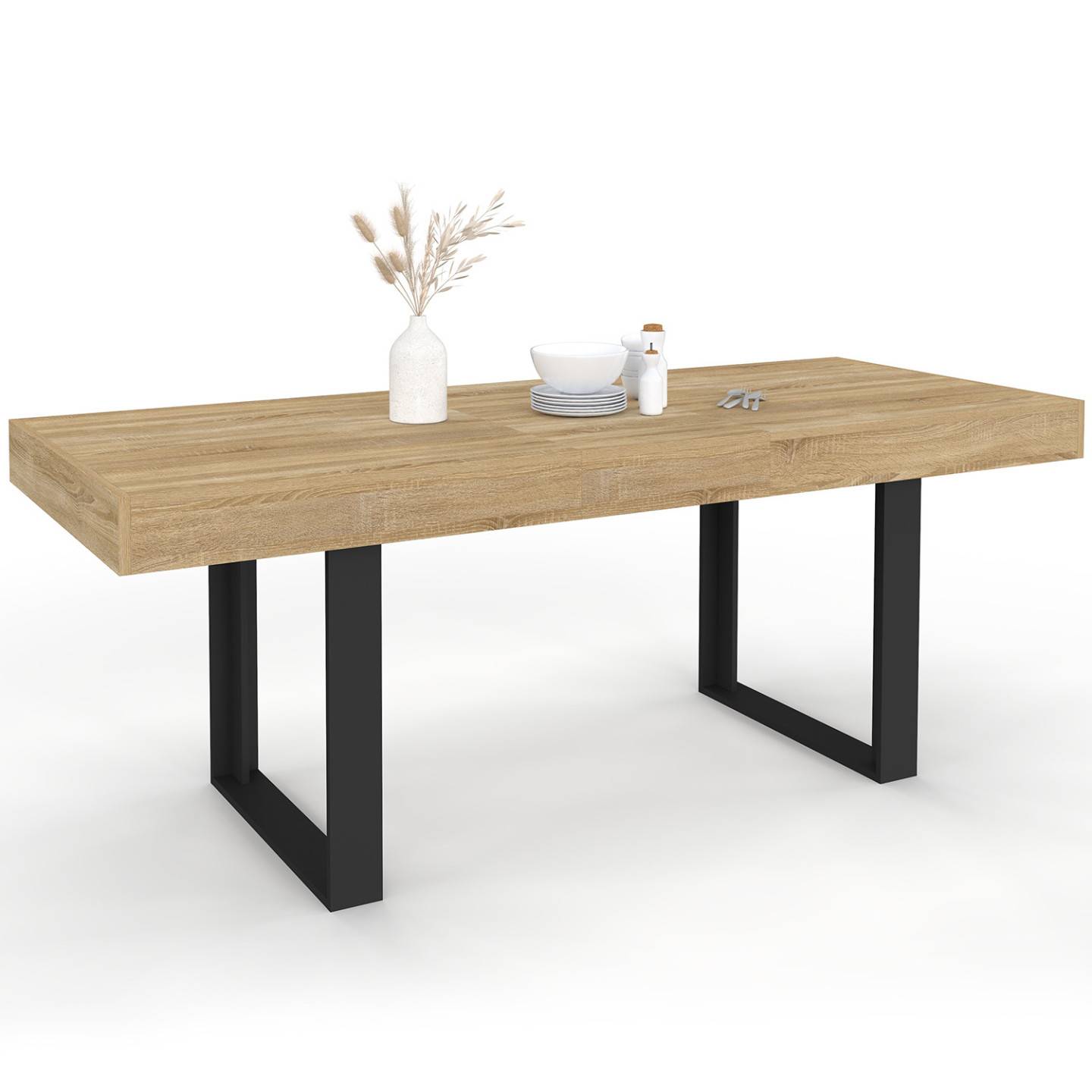 Table à manger extensible rectangle PHOENIX 4-8 personnes bois et noir 160-200 cm - Image 2