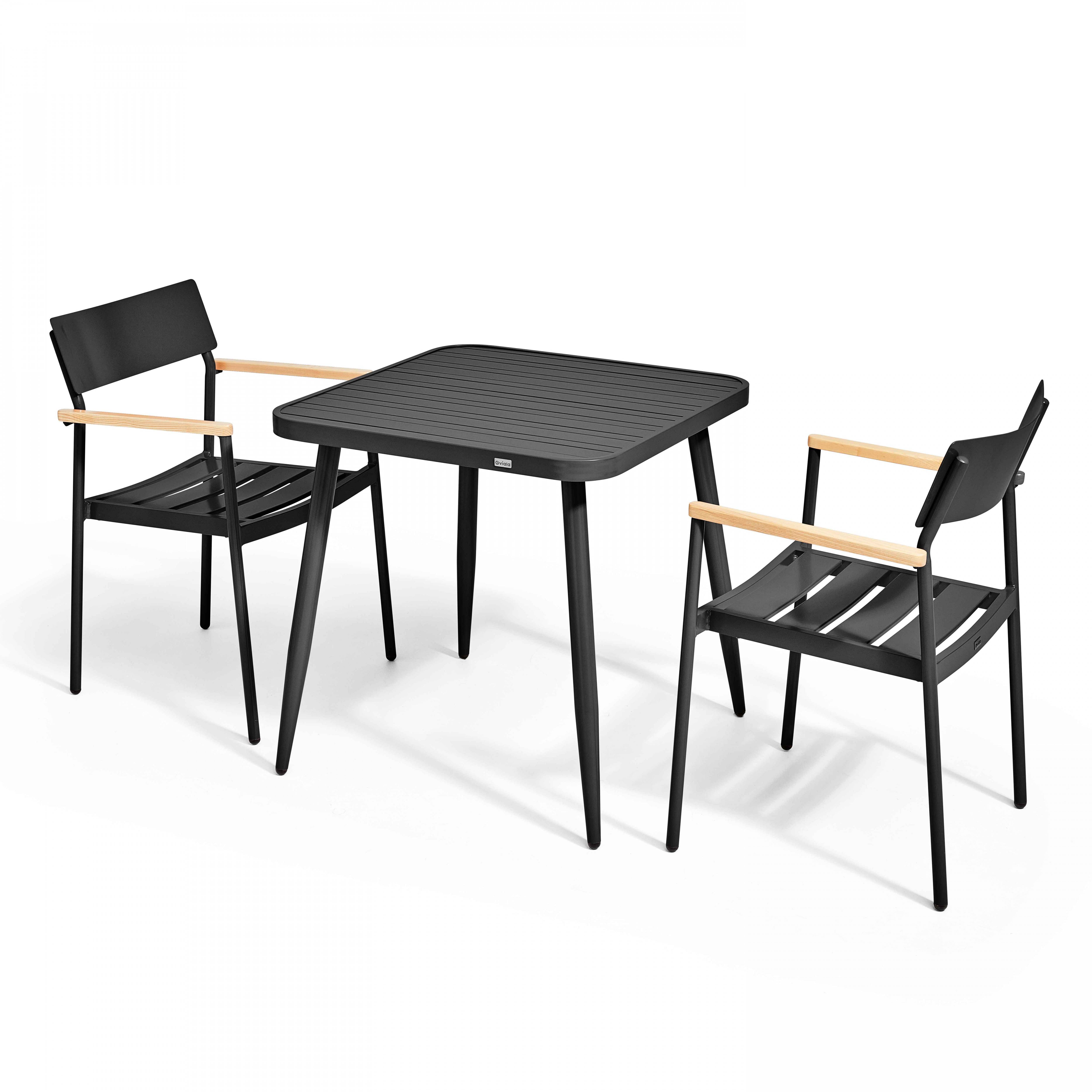Oviala - Ensemble table de jardin et 2 fauteuils en aluminium/bois noir Bristol - Oviala - Imagen 1