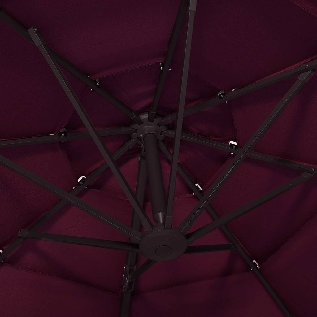 Helloshop26 - Parasol à 4 niveaux avec mât en aluminium 3 x 3 m bordeaux - Imagen 6