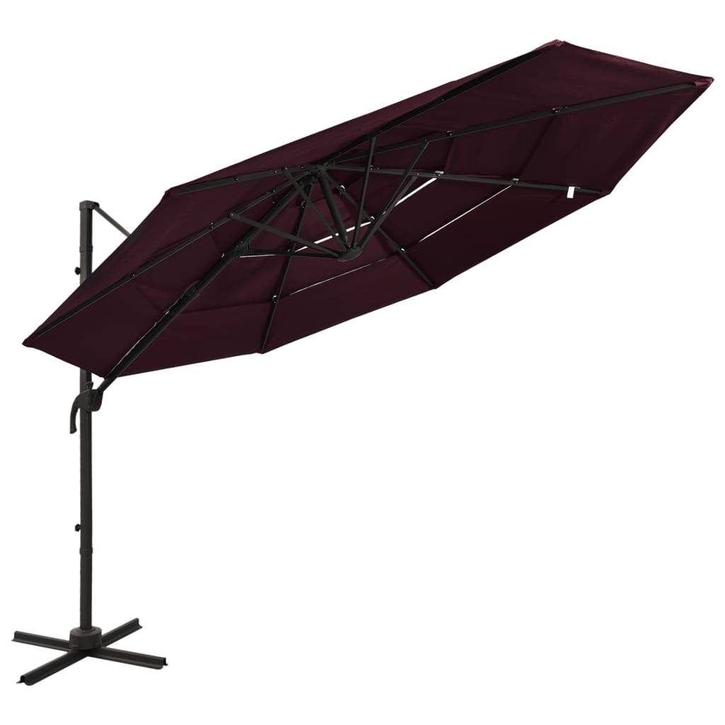 Helloshop26 - Parasol à 4 niveaux avec mât en aluminium 3 x 3 m bordeaux - Imagen 1