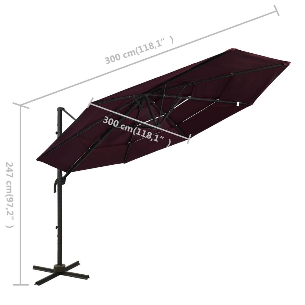 Helloshop26 - Parasol à 4 niveaux avec mât en aluminium 3 x 3 m bordeaux - Imagen 7