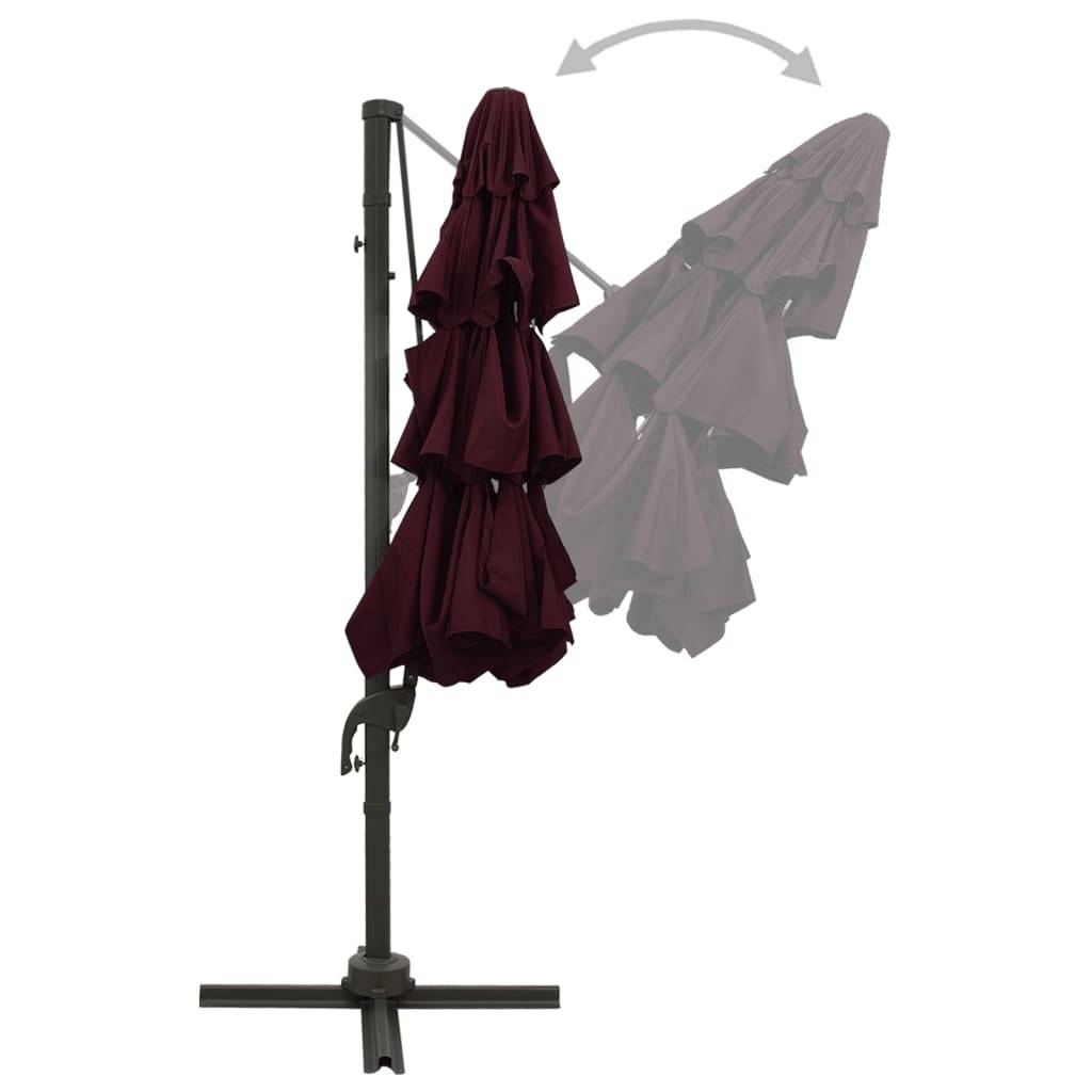 Helloshop26 - Parasol à 4 niveaux avec mât en aluminium 3 x 3 m bordeaux - Imagen 5