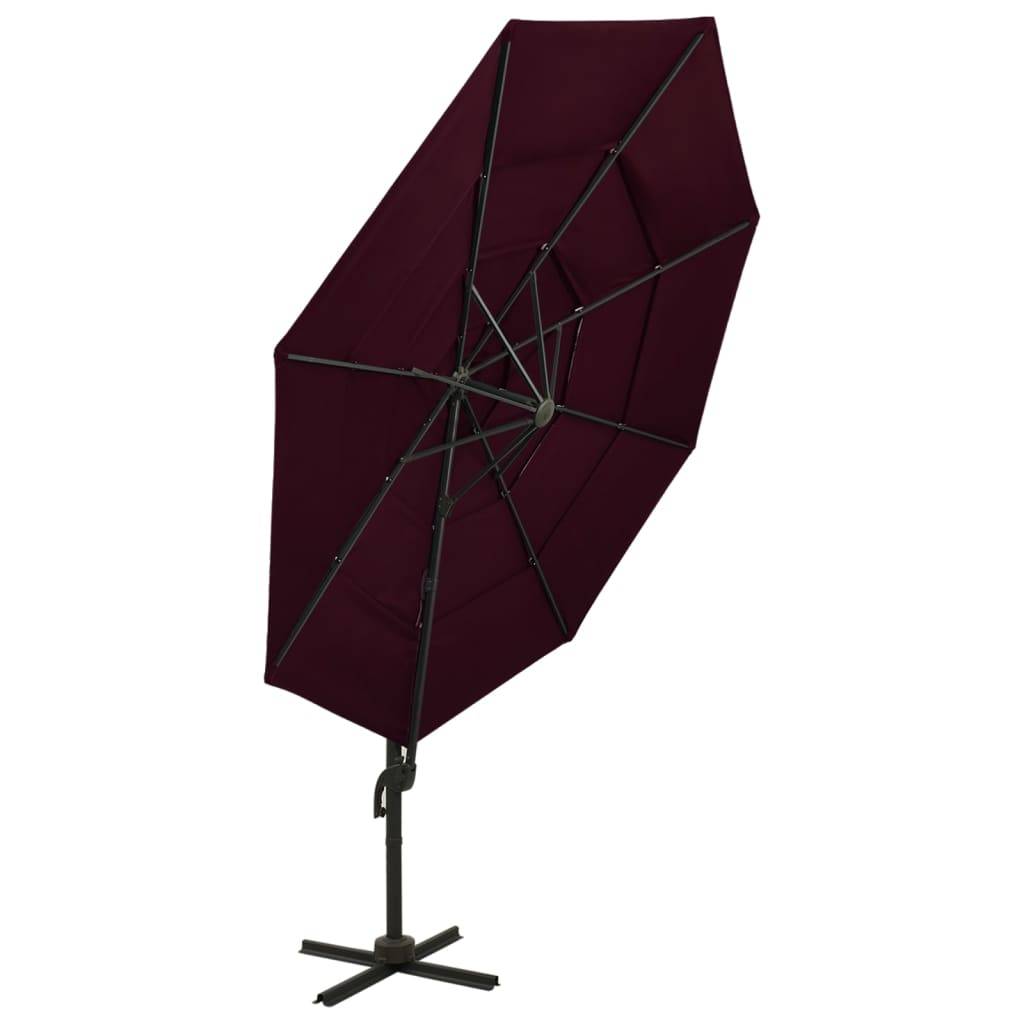 Helloshop26 - Parasol à 4 niveaux avec mât en aluminium 3 x 3 m bordeaux - Imagen 3