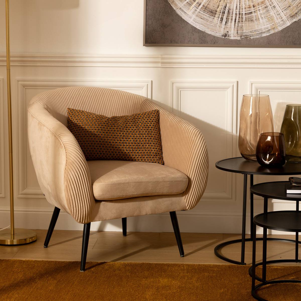 Atmosphera - Fauteuil Solaro velours beige - Atmosphera Créateur d'intérieur - Image 1